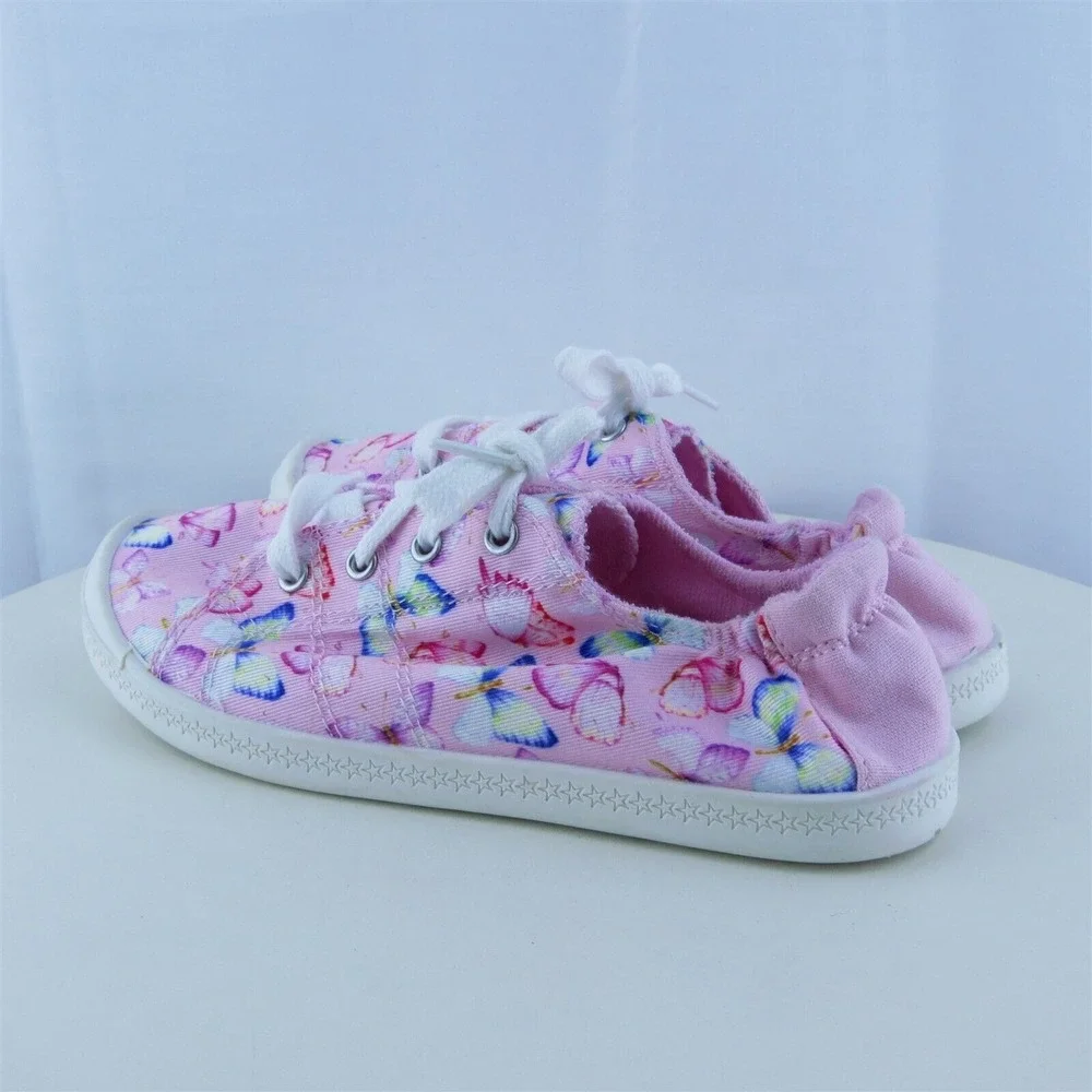 Wonder Nation Youth Girls Sneaker Shoes Pink Fabric Lace‎ Up Size 2 Medium